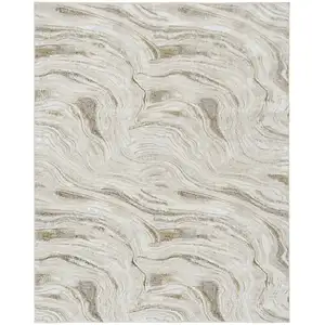 Photo of Ivory Gray and Brown Abstract Non Skid Area Rug