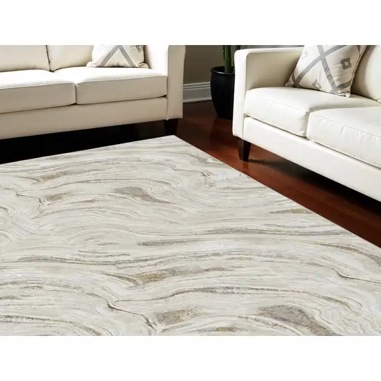 Ivory Gray and Brown Abstract Non Skid Area Rug Photo 7