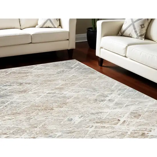 Ivory Gray and Brown Abstract Non Skid Area Rug Photo 1