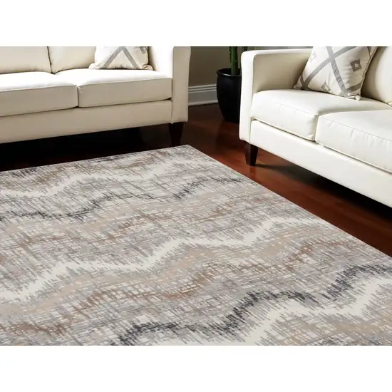 Ivory Gray and Brown Abstract Non Skid Area Rug Photo 1