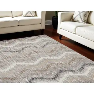 Photo of Ivory Gray and Brown Abstract Non Skid Area Rug