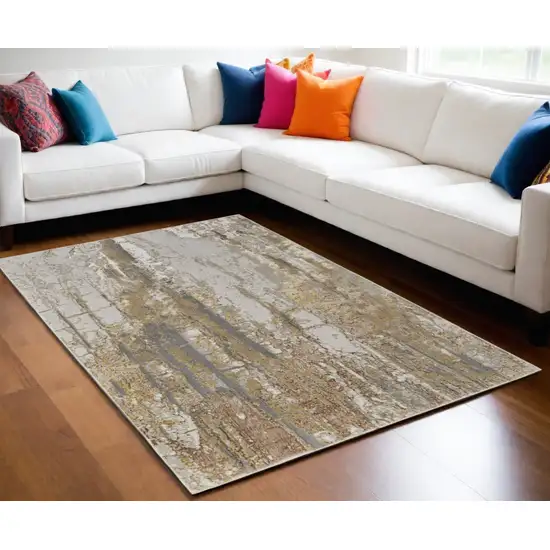 Ivory Gray and Brown Abstract Power Loom Area Rug Photo 2