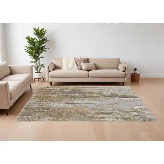 Ivory Gray and Brown Abstract Power Loom Area Rug Photo 2