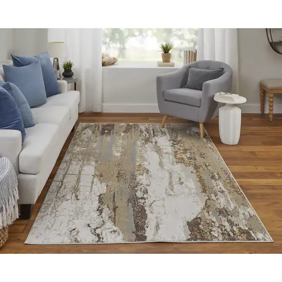 Ivory Gray and Brown Abstract Power Loom Area Rug Photo 8