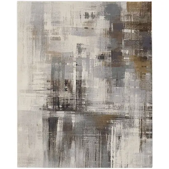 Ivory Gray and Brown Abstract Power Loom Area Rug Photo 4