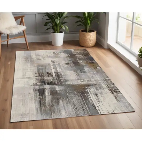 Ivory Gray and Brown Abstract Power Loom Area Rug Photo 1