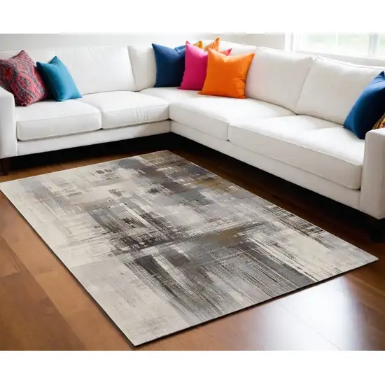 Ivory Gray and Brown Abstract Power Loom Area Rug Photo 1