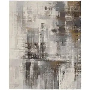 Photo of Ivory Gray and Brown Abstract Power Loom Area Rug