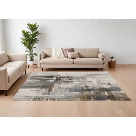 Ivory Gray and Brown Abstract Power Loom Area Rug Photo 1