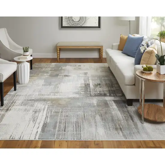 Ivory Gray and Brown Abstract Power Loom Area Rug Photo 9