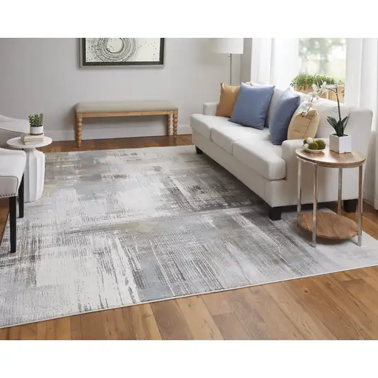 Ivory Gray and Brown Abstract Power Loom Area Rug Photo 8