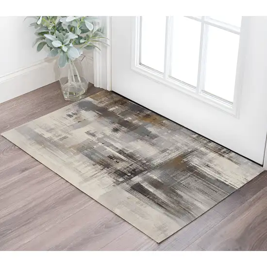 Ivory Gray and Brown Abstract Power Loom Area Rug Photo 1