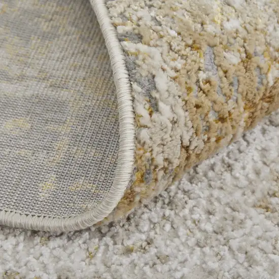 Ivory Gray and Brown Abstract Power Loom Worn Faded Area Rug Photo 5