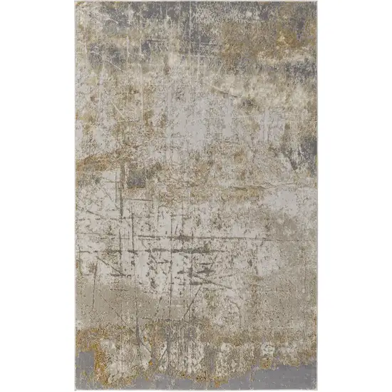 Ivory Gray and Brown Abstract Power Loom Worn Faded Area Rug Photo 1