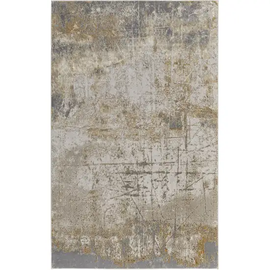 Ivory Gray and Brown Abstract Power Loom Worn Faded Area Rug Photo 3