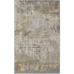 Photo of Ivory Gray and Brown Abstract Power Loom Worn Faded Area Rug