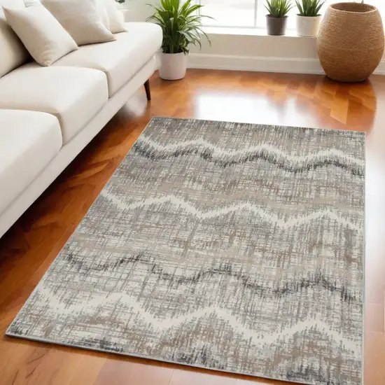 Ivory Gray and Brown Chevron Non Skid Area Rug Photo 1