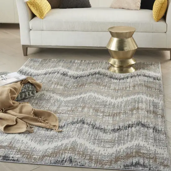 Ivory Gray and Brown Chevron Non Skid Area Rug Photo 9