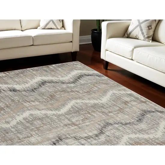 Ivory Gray and Brown Chevron Non Skid Area Rug Photo 1