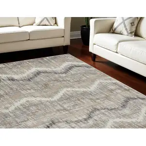 Photo of Ivory Gray and Brown Chevron Non Skid Area Rug