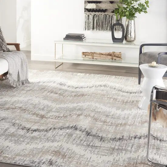 Ivory Gray and Brown Chevron Non Skid Area Rug Photo 9