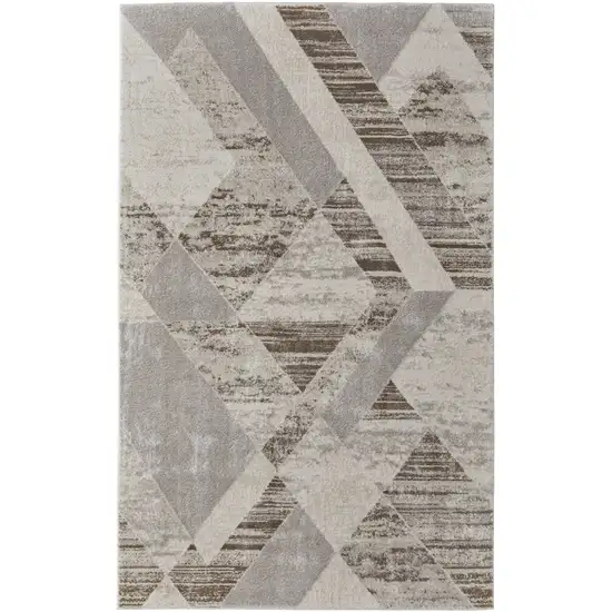 Ivory Gray and Brown Geometric Power Loom Area Rug Photo 4