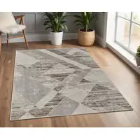 Photo of Ivory Gray and Brown Geometric Power Loom Area Rug