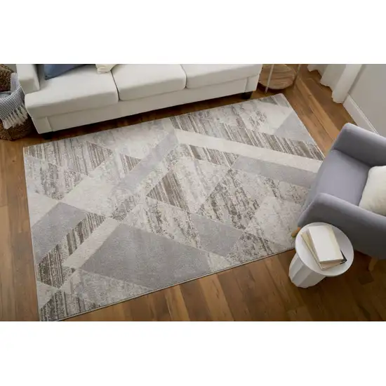 Ivory Gray and Brown Geometric Power Loom Area Rug Photo 8