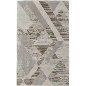 Photo of Ivory Gray and Brown Geometric Power Loom Area Rug