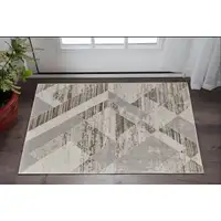 Photo of Ivory Gray and Brown Geometric Power Loom Area Rug