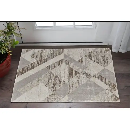 Ivory Gray and Brown Geometric Power Loom Area Rug Photo 1