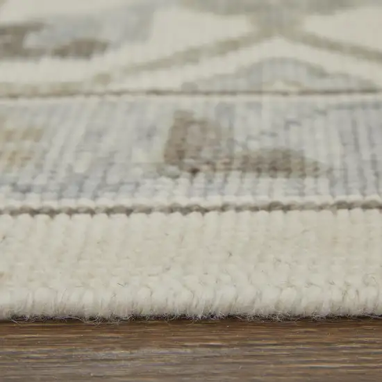 Ivory Gray and Brown Wool Floral Hand Knotted Area Rug With Fringe Photo 6