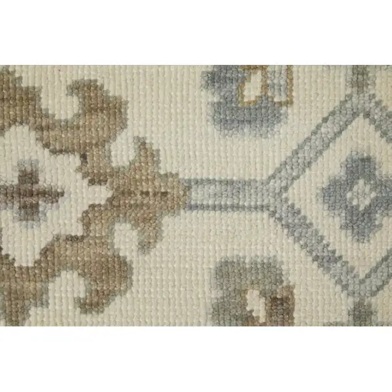 Ivory Gray and Brown Wool Floral Hand Knotted Area Rug With Fringe Photo 7