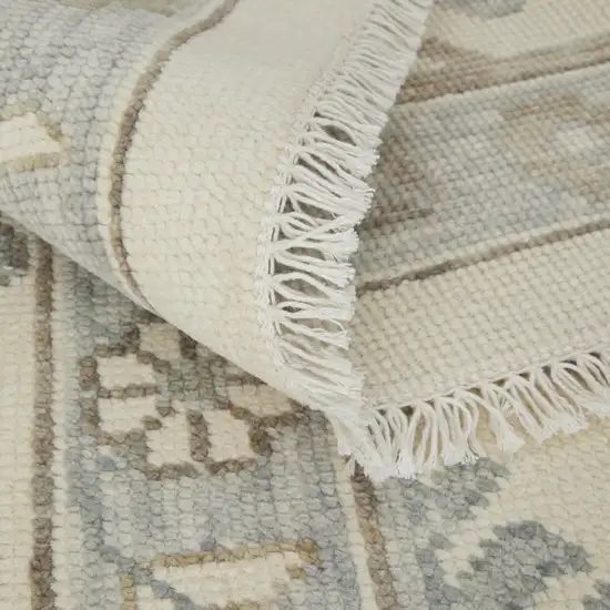 Ivory Gray and Brown Wool Floral Hand Knotted Area Rug With Fringe Photo 2