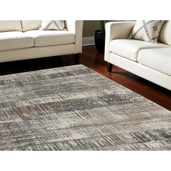 Ivory Gray and Golden Brown Abstract Area Rug Photo 1