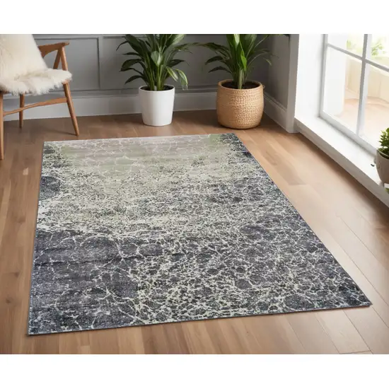 Ivory Gray and Green Abstract Power Loom Area Rug Photo 1