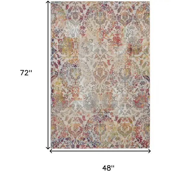 Ivory Gray and Orange Floral Distressed Non Skid Area Rug Photo 3