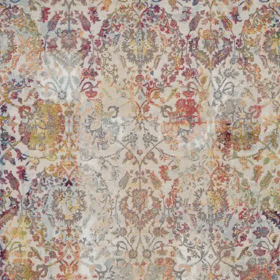 Ivory Gray and Orange Floral Distressed Non Skid Area Rug Photo 8