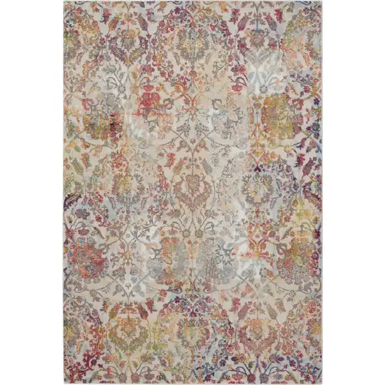 Ivory Gray and Orange Floral Distressed Non Skid Area Rug Photo 9