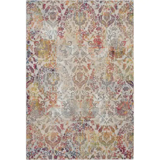 Ivory Gray and Orange Floral Distressed Non Skid Area Rug Photo 2