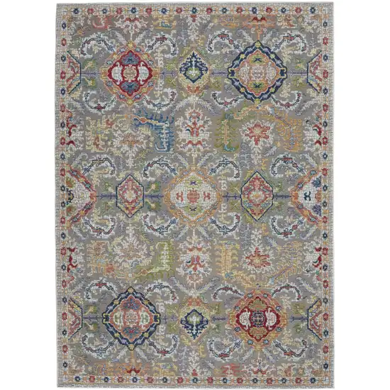 Ivory Gray and Orange Floral Distressed Non Skid Area Rug Photo 2