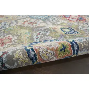 Photo of Ivory Gray and Orange Floral Distressed Non Skid Area Rug