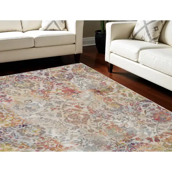 Ivory Gray and Orange Floral Distressed Non Skid Area Rug Photo 1