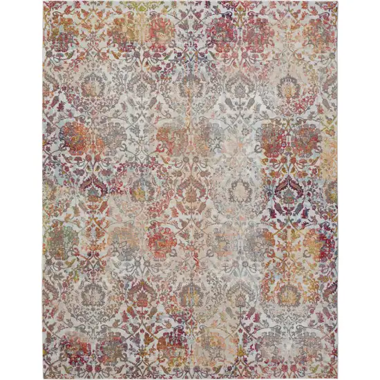 Ivory Gray and Orange Floral Distressed Non Skid Area Rug Photo 5