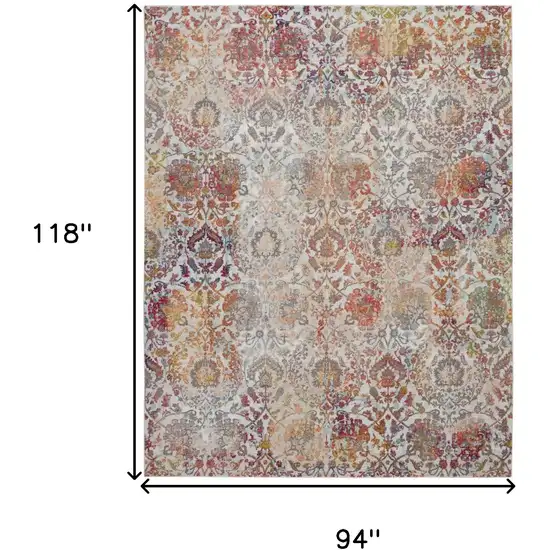 Ivory Gray and Orange Floral Distressed Non Skid Area Rug Photo 3