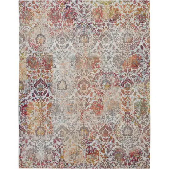 Ivory Gray and Orange Floral Distressed Non Skid Area Rug Photo 2