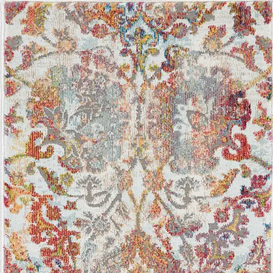 Ivory Gray and Orange Floral Distressed Non Skid Area Rug Photo 9