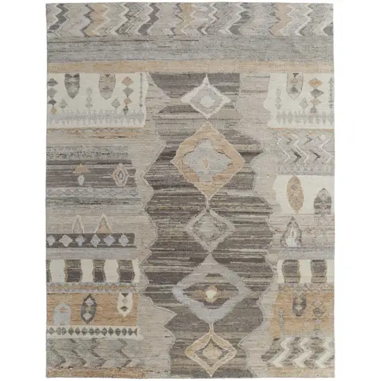 Ivory Gray and Orange Wool Moroccan Hand Knotted Area Rug Photo 6