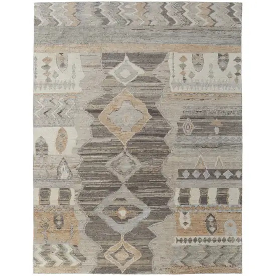 Ivory Gray and Orange Wool Moroccan Hand Knotted Area Rug Photo 4