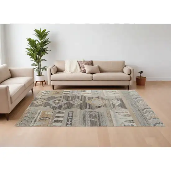 Ivory Gray and Orange Wool Moroccan Hand Knotted Area Rug Photo 1